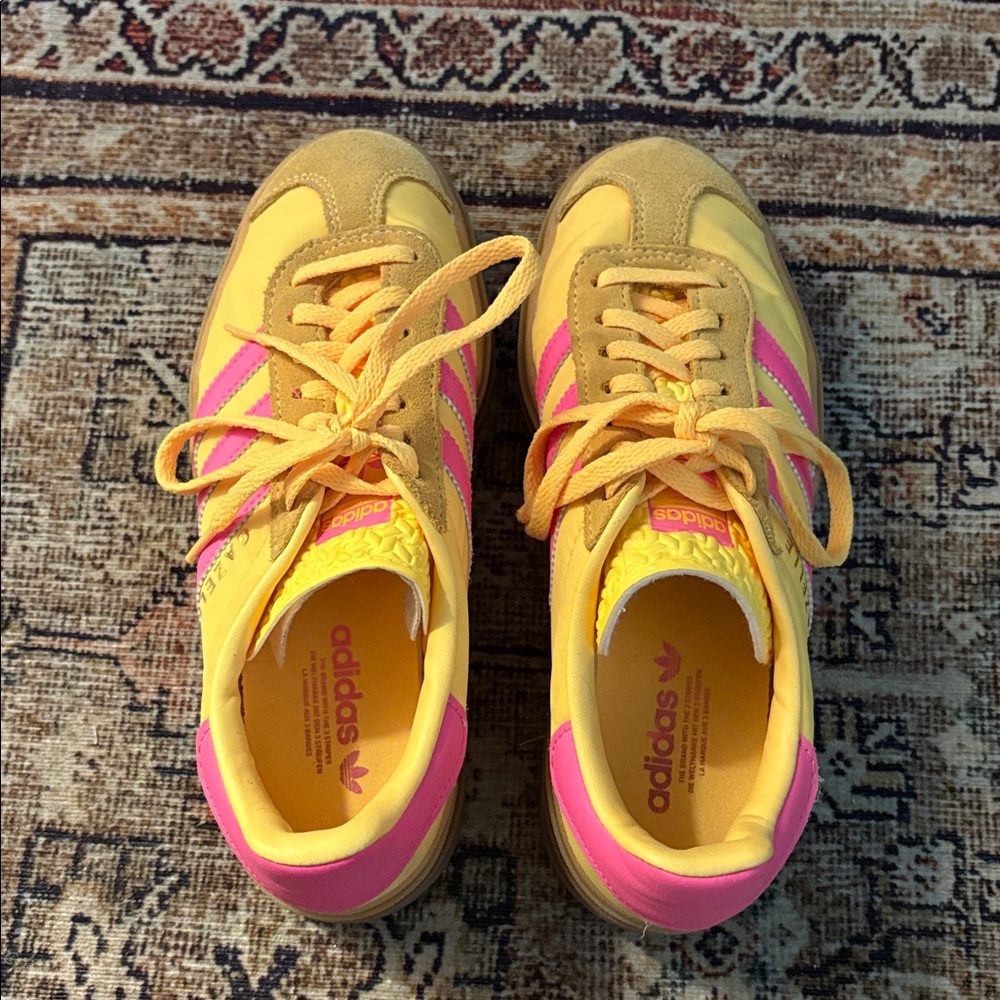 adidas Gazelle Platform Sneakers - Yellow with Pink Accents - Picture 3 of 3